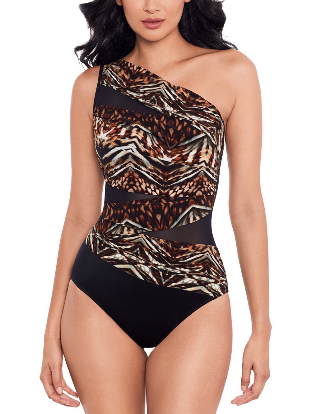 Miraclesuit women 12 large Jena 1 Piece bathing suit swim black brown animal
